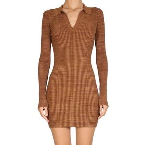 Helmut Lang Mark ribbed-knit long-sleeve polo dress